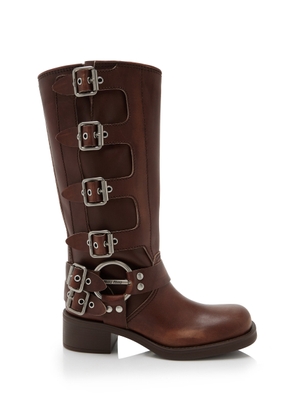 Miu Miu Stivali Buckle-Detailed Leather Knee Boots - Moda Operandi