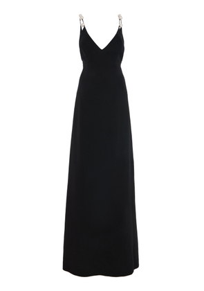 Monique Lhuillier A-Line V Neck Wool Blend Gown With Pearl Straps - Moda Operandi