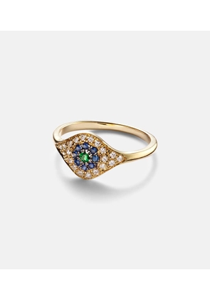 Ileana Makri Cats Eye 18kt gold ring with diamonds, sapphires and tsavorite