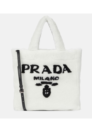 Prada Medium logo shearling tote