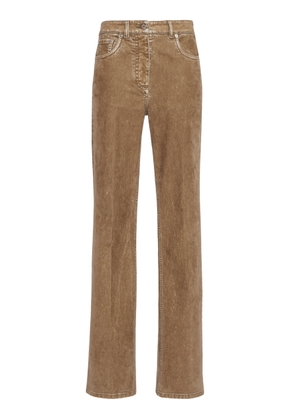 Ferragamo Garment-Dyed Flocked Velvet Bootcut Pants - Moda Operandi