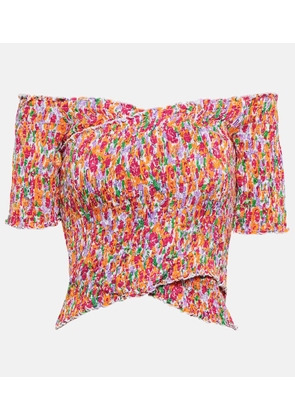 Poupette St Barth Floral off-shoulder crop top