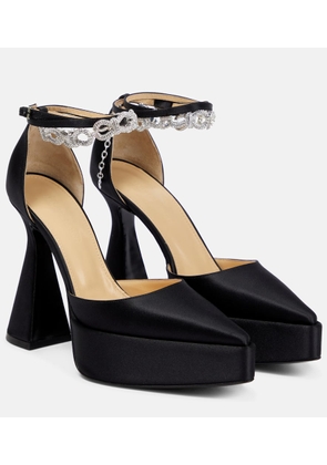 Mach & Mach Bow Chain embellished satin platform pumps