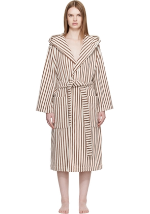 Tekla Off White & Brown Terry Hooded Bathrobe