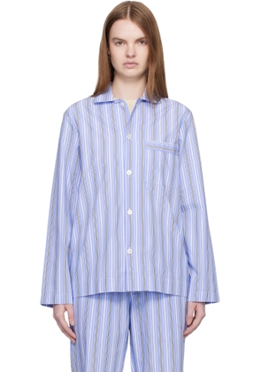 Tekla Blue & White Poplin Long-Sleeved Pyjama Shirt