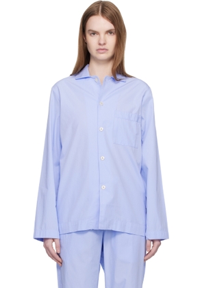 Tekla Blue Poplin Long-Sleeved Pyjama Shirt