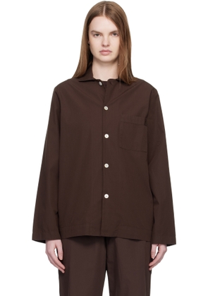 Tekla Brown Poplin Long-Sleeved Pyjama Shirt