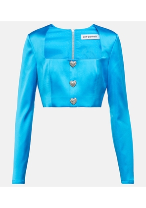 Self-Portrait Crystal-embellished satin crop top