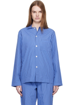 Tekla Blue Poplin Long-Sleeved Pyjama Shirt