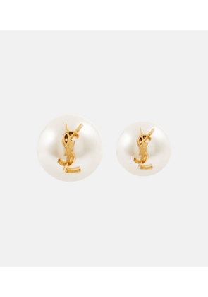 Saint Laurent Logo faux pearl stud earrings