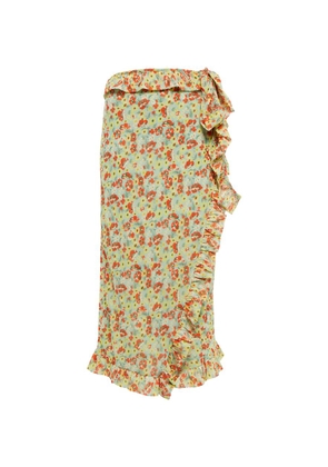Ganni Floral-print wrap midi skirt
