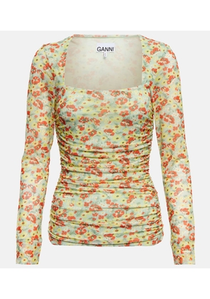Ganni Floral-print mesh top