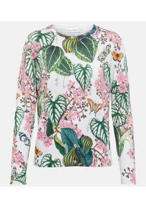 Oscar de la Renta Floral cotton-blend knit cardigan