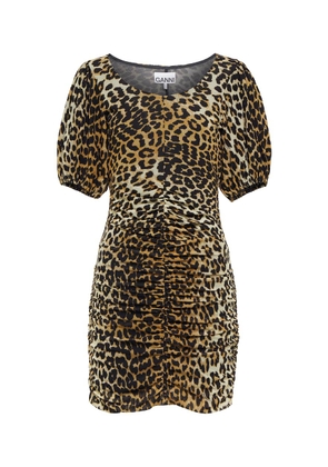 Ganni Leopard-print ruched minidress