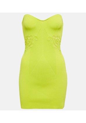 Self-Portrait Lace-trimmed ribbed-knit minidress