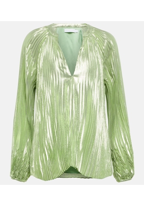 Simkhai Char plisse silk-blend blouse
