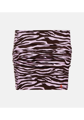 The Attico Ruched printed lycra miniskirt