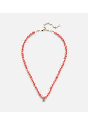 Sydney Evan Evil Eye 14kt gold and coral beaded necklace with diamonds
