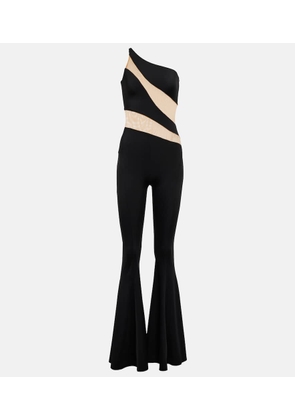 Norma Kamali Snake paneled mesh fishtail jumpsuit