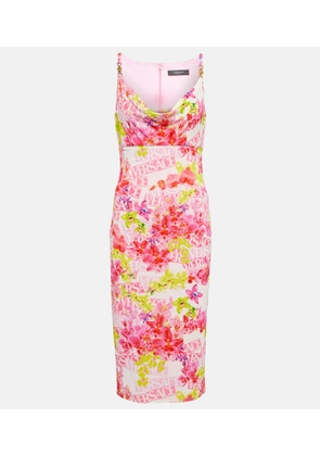 Versace Logo floral crepe midi dress