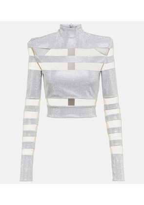 Balmain Mesh-paneled embellished top