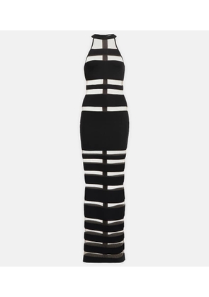 Balmain Halterneck mesh-paneled gown