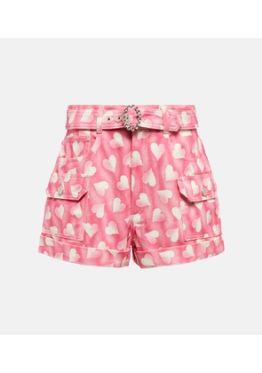 Alessandra Rich Heart-print high-rise denim shorts