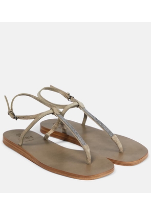 Brunello Cucinelli Embellished suede thong sandals