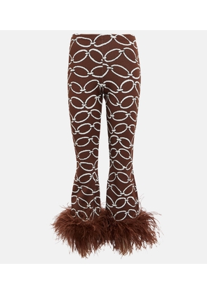 Valentino Feather-trimmed printed pants