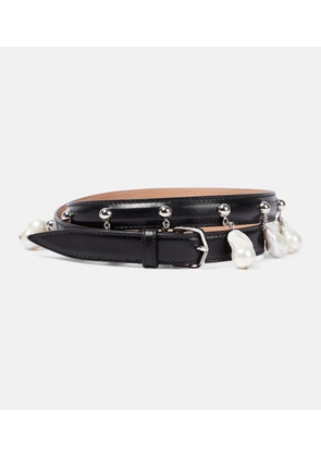 Alaia Faux pearl-embellished leather belt