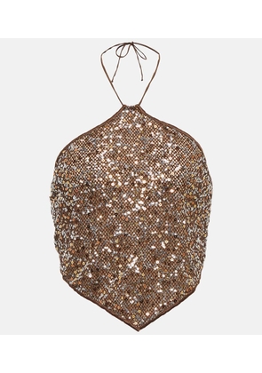 Oseree Netquins sequined halterneck top