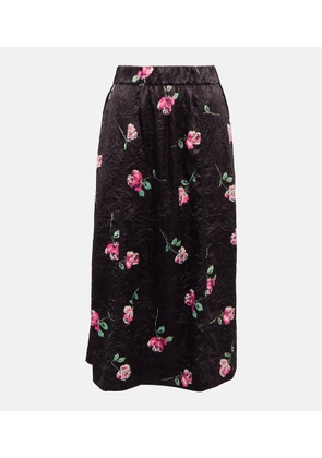 Ganni Floral A-line satin midi skirt