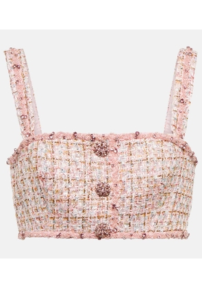 Self-Portrait Embellished boucle crop top