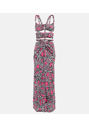 Area Printed cut-out silk midi dress