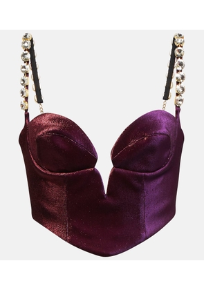 Area Embellished cotton-blend cropped top