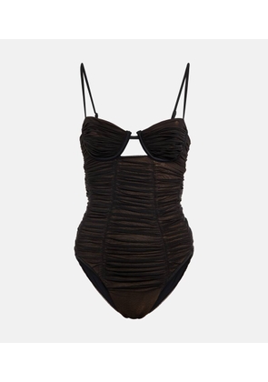 Self-Portrait Mesh ruched swimsuit