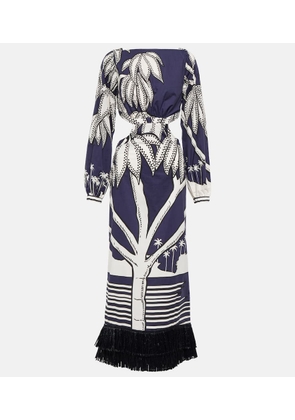 Johanna Ortiz Printed fringe-trimmed cotton maxi dress