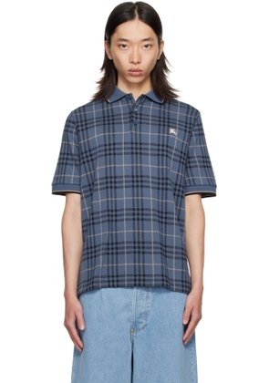 Burberry Navy Check Cotton Polo