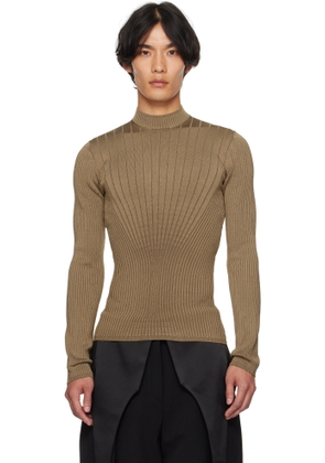 Mugler Khaki Sculpting Knit Sweater