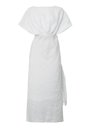 Miu Miu Drape-Detailed Linen Midi Dress - Moda Operandi