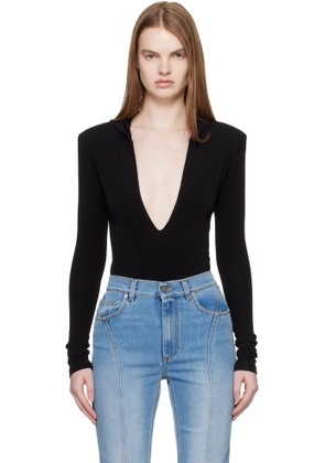 Mugler Black Hooded V-Neck Bodysuit