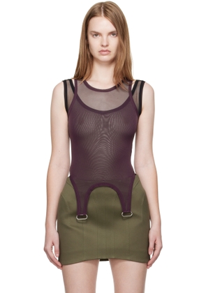 Mugler Burgundy & Black Mesh Love Tank Bodysuit