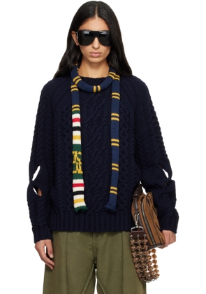 Stefan Cooke Navy Slashed Cable Sweater