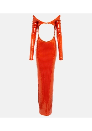 LaQuan Smith Sequined cutout off-shoulder gown