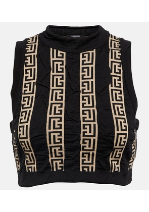 Balmain Monogram wool-blend crop top