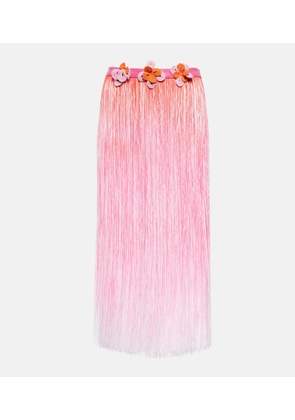 Roberta Einer Ombre leather-trimmed tassel midi skirt