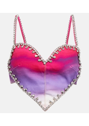 Area Cropped embellished ombre denim top