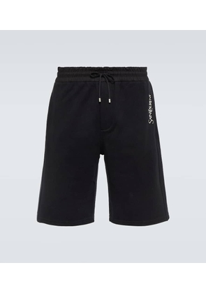 Saint Laurent Embroidered cotton jersey track shorts