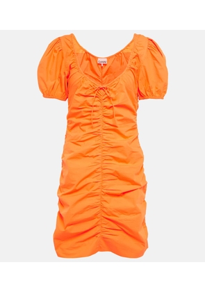 Ganni Ruched cotton poplin minidress