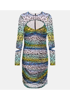 Ganni Leopard-print mesh cutout minidress